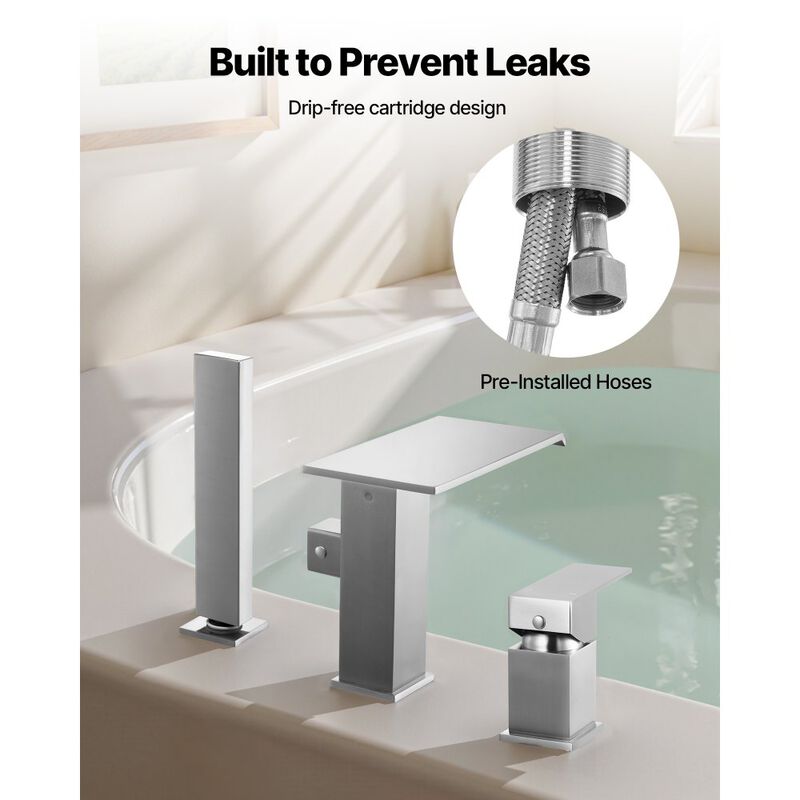 Roman Tub Faucet Set with Waterfall Spout, Shower Head, 1 Handle for Bathing image number 4