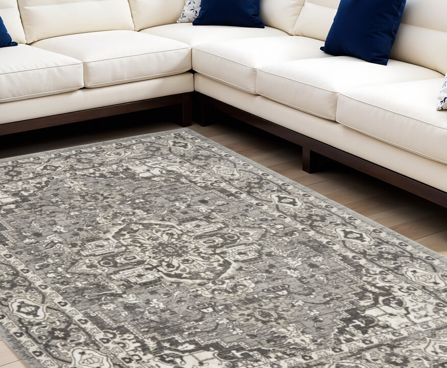 HomeRoots Medallion Power Loom Distressed Area Rug