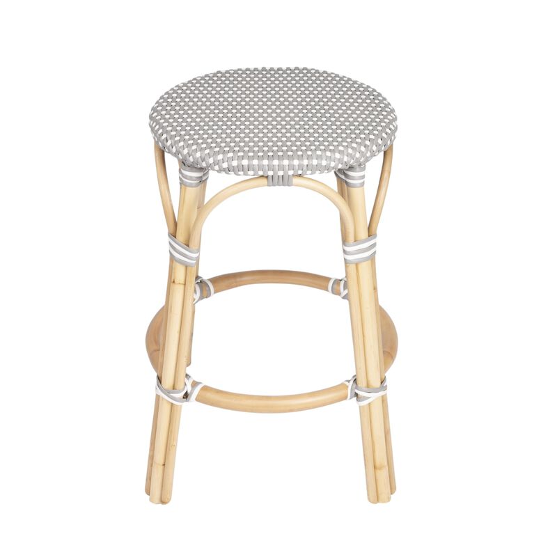 Hivvago 24 Inch Natural Gray and White Rattan Backless Counter Height Bar Chair