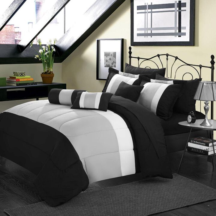 Chic Home Serenity 10 Piece Comforter Bed In A Bag Set - King 104x90, Black