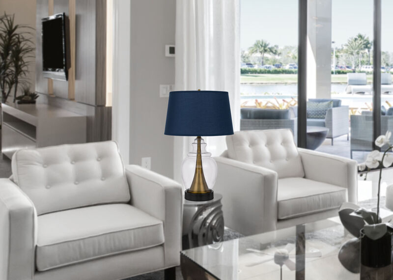 Hivvago 30" Black Metal Urn Table Lamp With Navy Blue Empire Shade