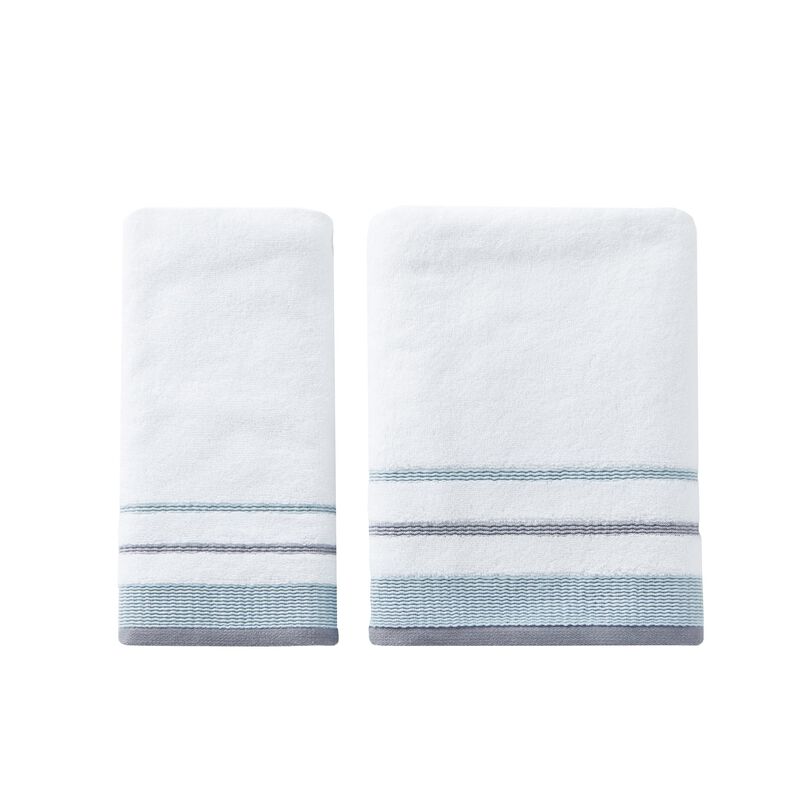 Saturday Knight Ltd Go Round Soft Terry And 2-Tone Striped Border Bath Towel - 27x50", White