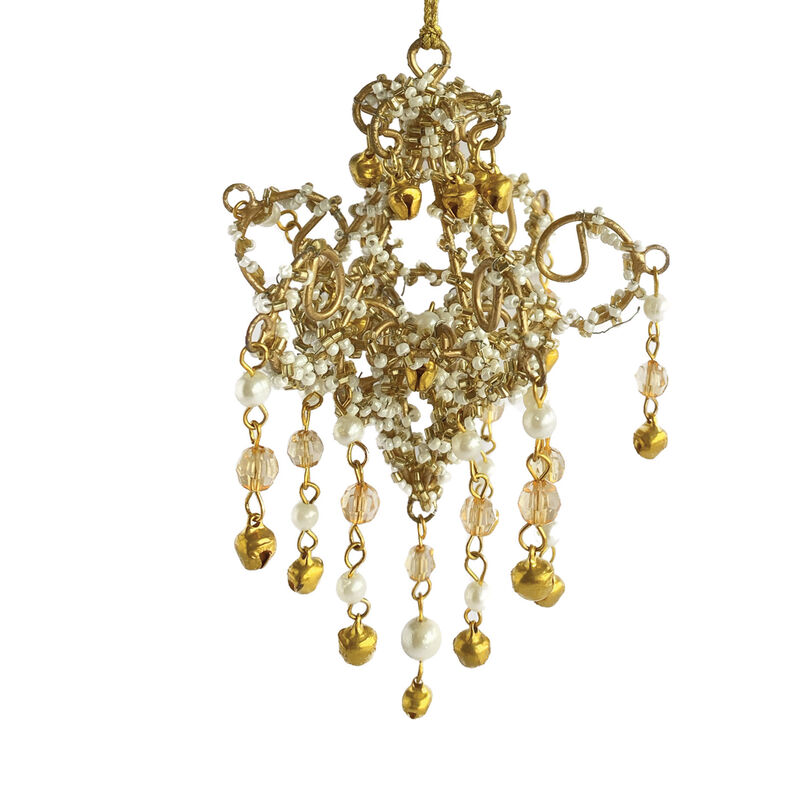 Handmade Metal, Glass and Acrylic Beaded Chandelier Ornament, Gold Finish image number 2