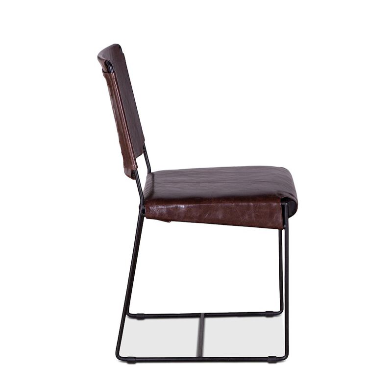 World Interiors Melbourne Dining Chair in Chocolate Leather and Iron