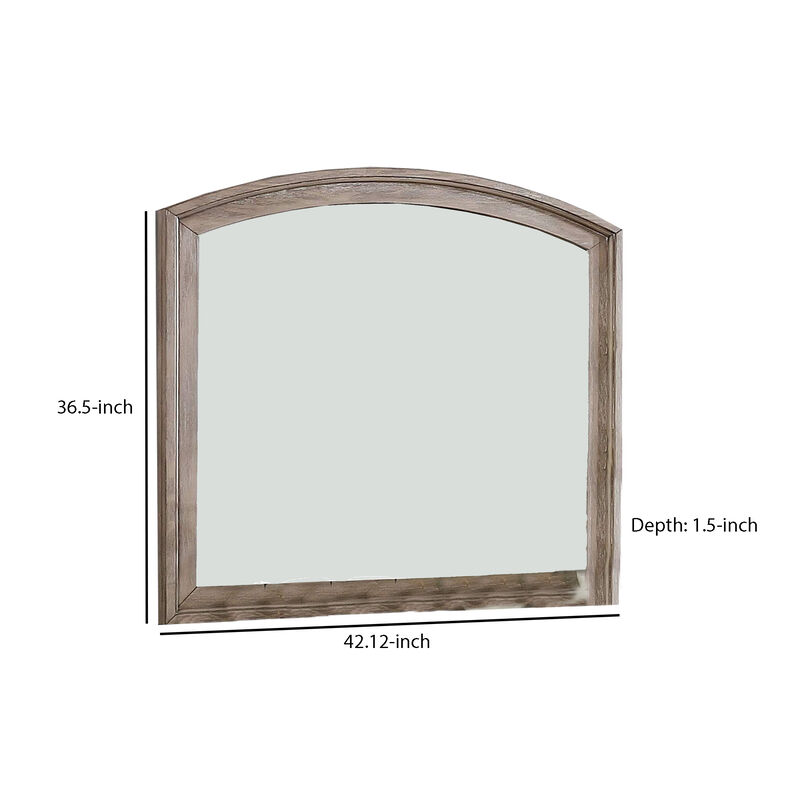 Mirror with Curved Top Frame and Weathered Look, Gray - Benzara