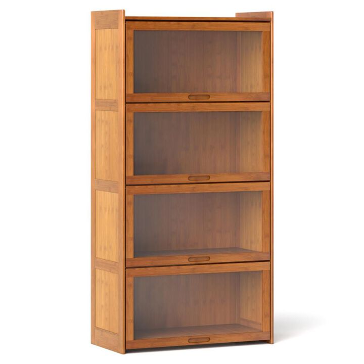 Hivvago 4-Tier Bamboo Bookcase with Doors for Study Room Living Room