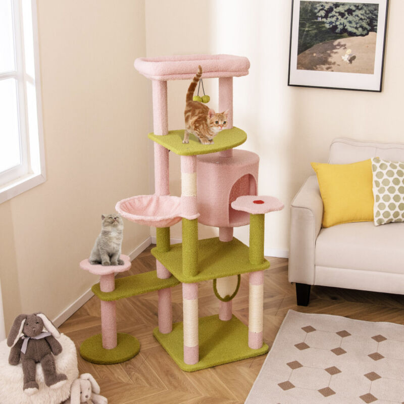 Tall Multi-Level Cat Tree Aesthetic Floral Kitten Tower