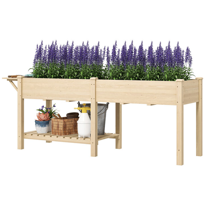 Hivvago Wooden Raised Planter with Side Table and Bottom Shelf