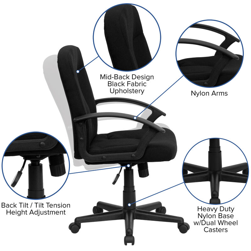 Garver Mid-Back Fabric Executive Swivel Office Chair with Nylon Arms image number 3