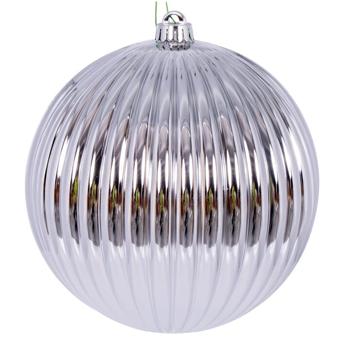 Vickerman 8" Silver Shiny Lined Ball Ornament, 1 per Bag.