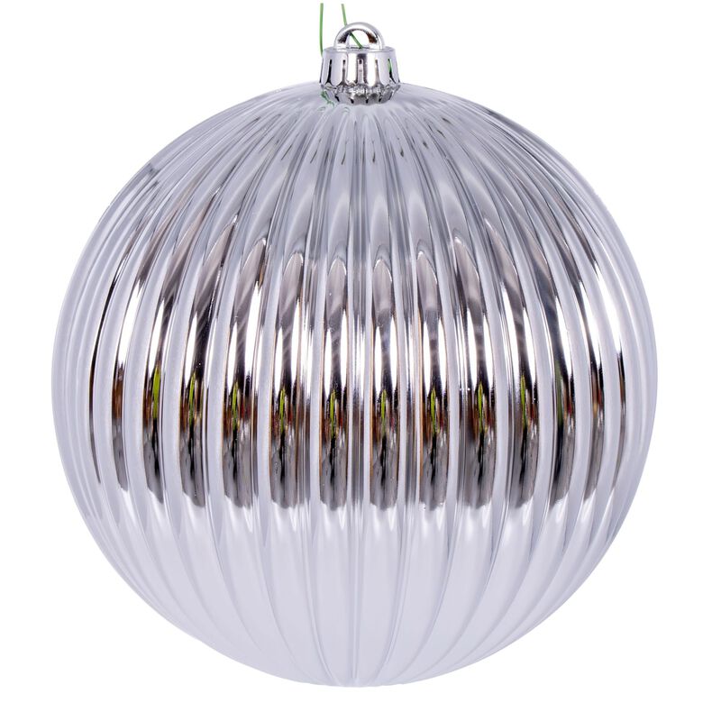Vickerman 8" Silver Shiny Lined Ball Ornament, 1 per Bag. image number 0