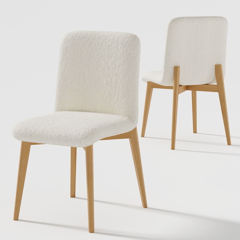 Hivvago Set of Two Off White And Natural Boucle Upholstered Dining Side Chairs