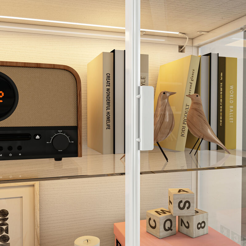 FUFU&GAGA Contemporary White Sideboard with Glass and Wood Accents, (55.1"W x 15.7"D x 29.5"H), Scratch-Resistant