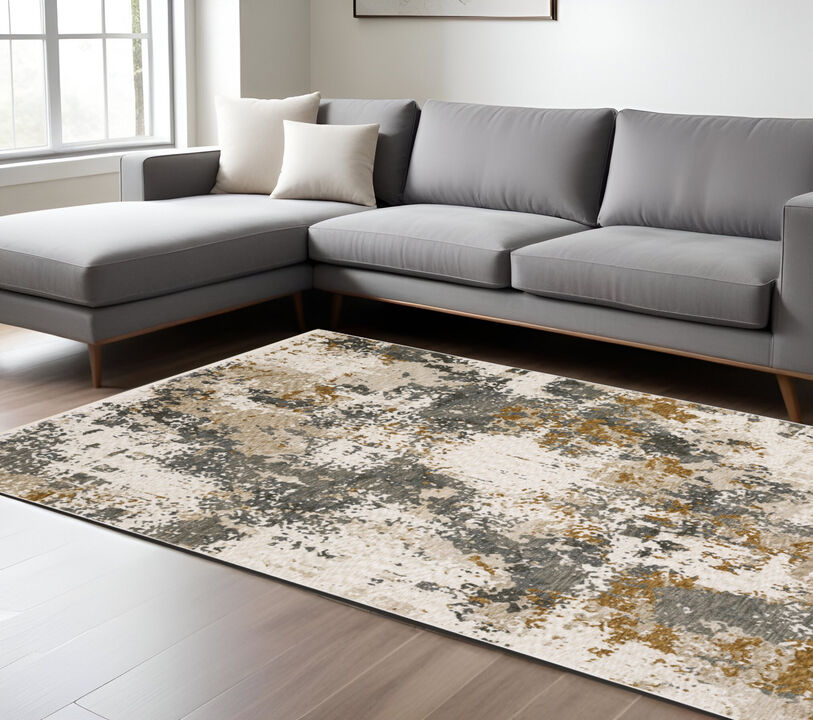 HomeRoots Abstract Distressed Area Rug With Fringe