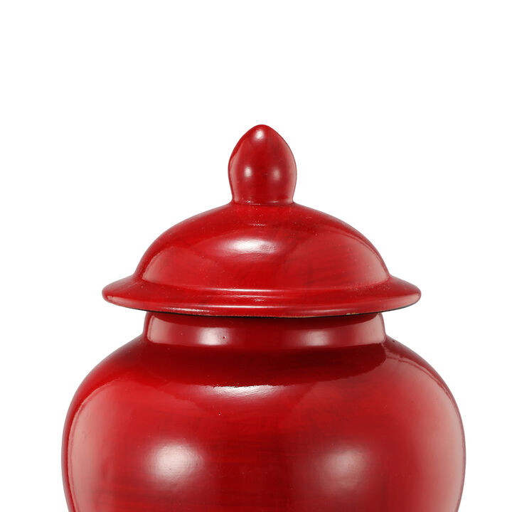 6 Inch Small Ginger Jar, Lidded, Porcelain, Bell Shape Set of 3, Red-Benzara