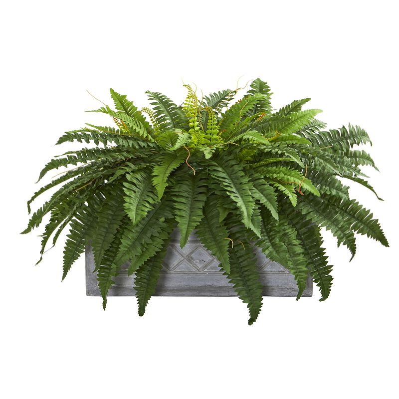 Hivvago Boston Fern Artificial Plant in Stone Planter