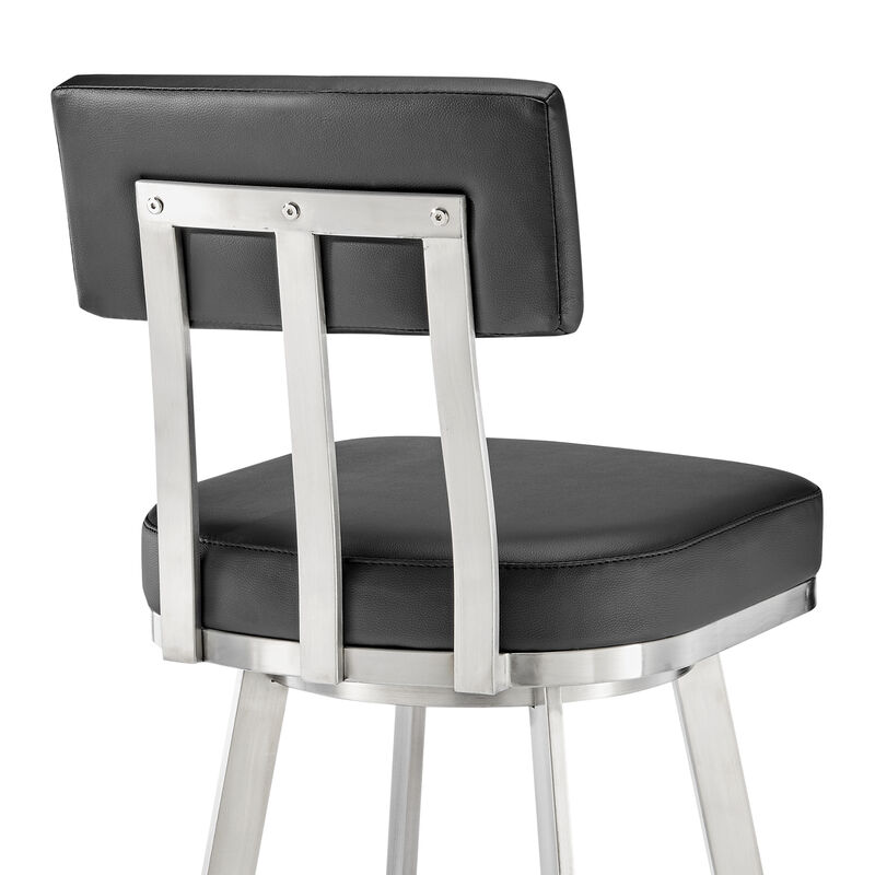 Jinab Swivel Stool in Brushed Stainless Steel with Black Faux Leather