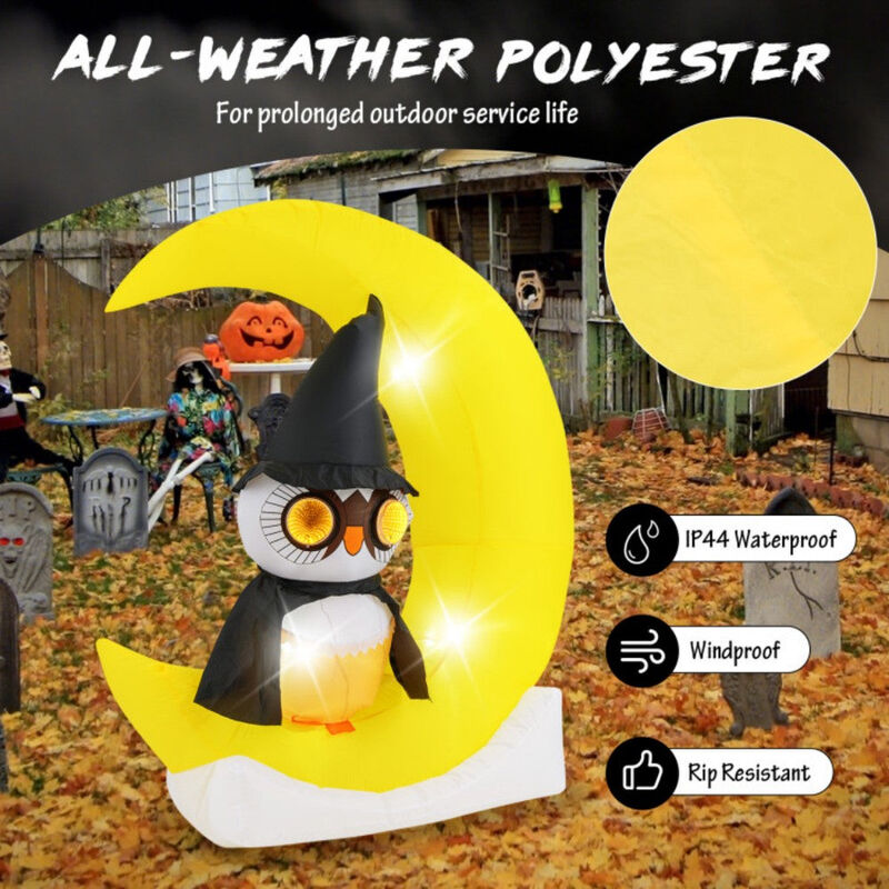 Large Moon and Wizard Owl Halloween Inflatable with LED Lighted image number 5