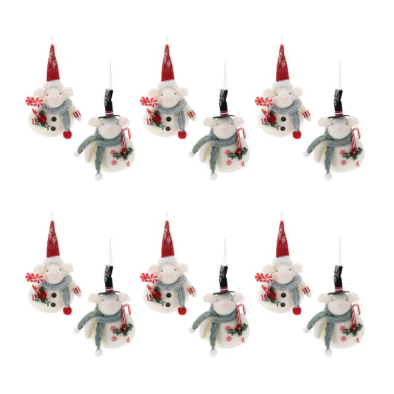 Plush Mouse Ornament Set of 12 for Tree, Garland, or Seasonal Home Styling