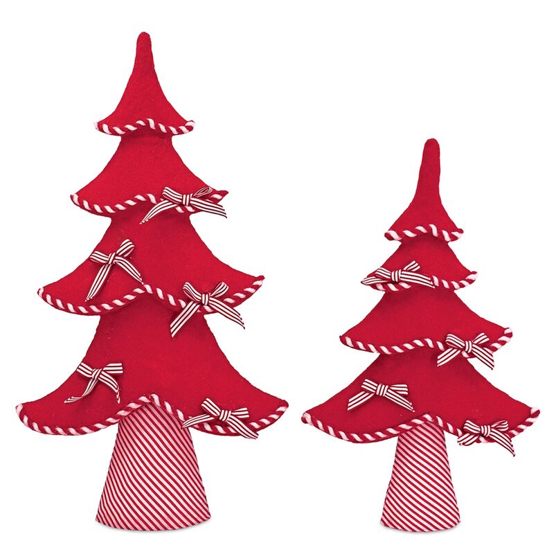 Set of 2 Felt Wool Pine Tree Decorations for Christmas Table or Shelf Display