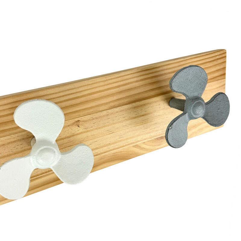 Zeckos 24 Inch Boat Propeller Wall Hooks Rack on Natural Wood Board, Nautical Multicolor Metal and Wood Wall Mounted Coat and Towel Hook Rail for Entryway, Bathroom, Coastal Spaces image number 3