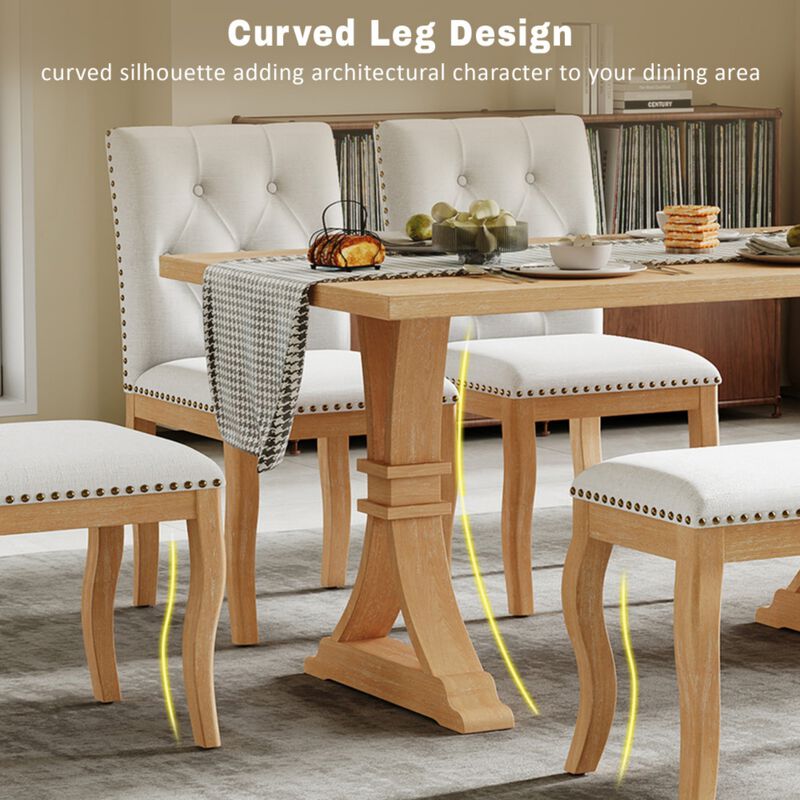 Lilsli 6‑Piece Farmhouse Dining Table Set image number 4