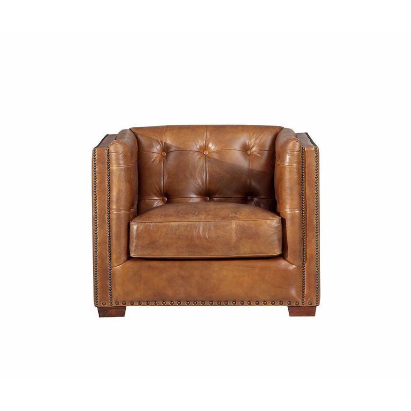 Crafters and Weavers Tuxedo Leather Arm Chair - Light Brown