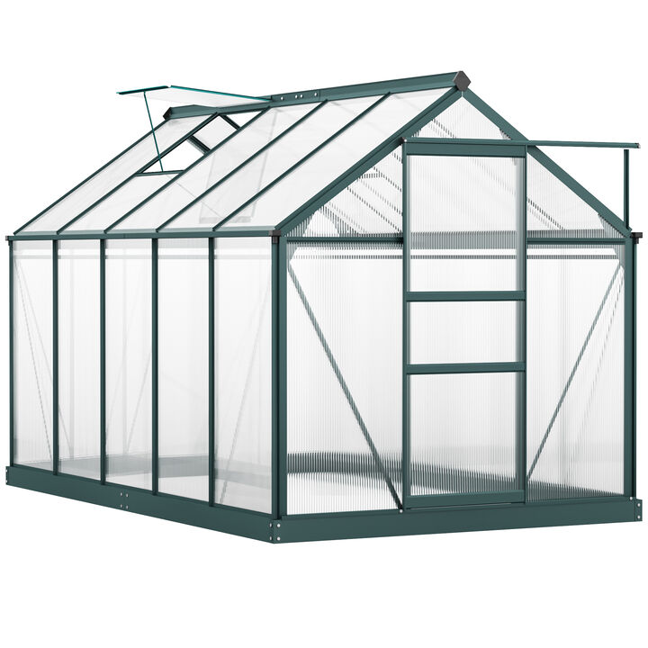 Outsunny 6' x 6' x 6.5' Polycarbonate Greenhouse, Heavy Duty Outdoor Aluminum Walk-in Green House Kit with Rain Gutter, Vent and Door for Backyard Garden, Dark Green