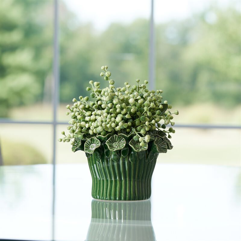 Set of 2 Stoneware Bud Vases with Floral Accent for Tabletop or Shelf Decor