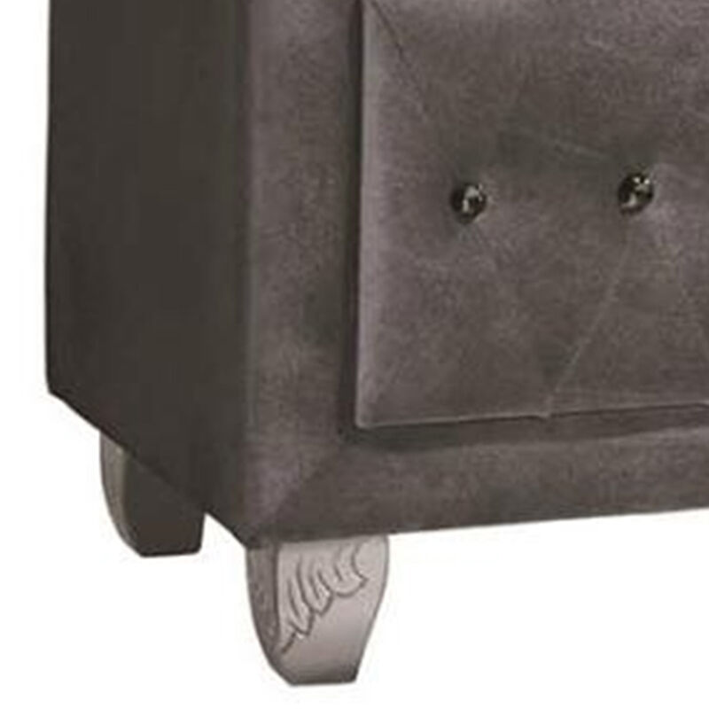 Fabric Upholstered Nightstand with Button Tufting, Gray-Benzara
