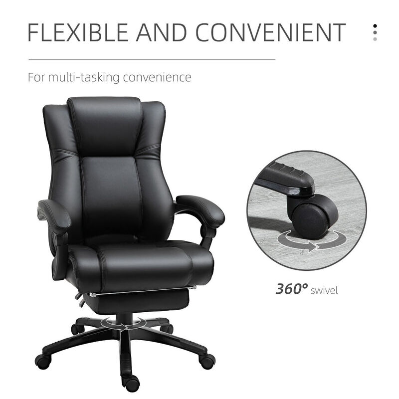 Leather Office Chair, Executive Chair with Footrest, Adjustable Height for Office, Ergonomic Chair, Black