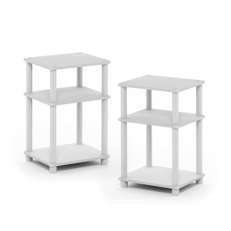 FurinnoFurinno Just 3-Tier Turn-N-Tube End Table / Side Table / Night Stand / Bedside Table with Plastic Poles, 2-Pack, White/White