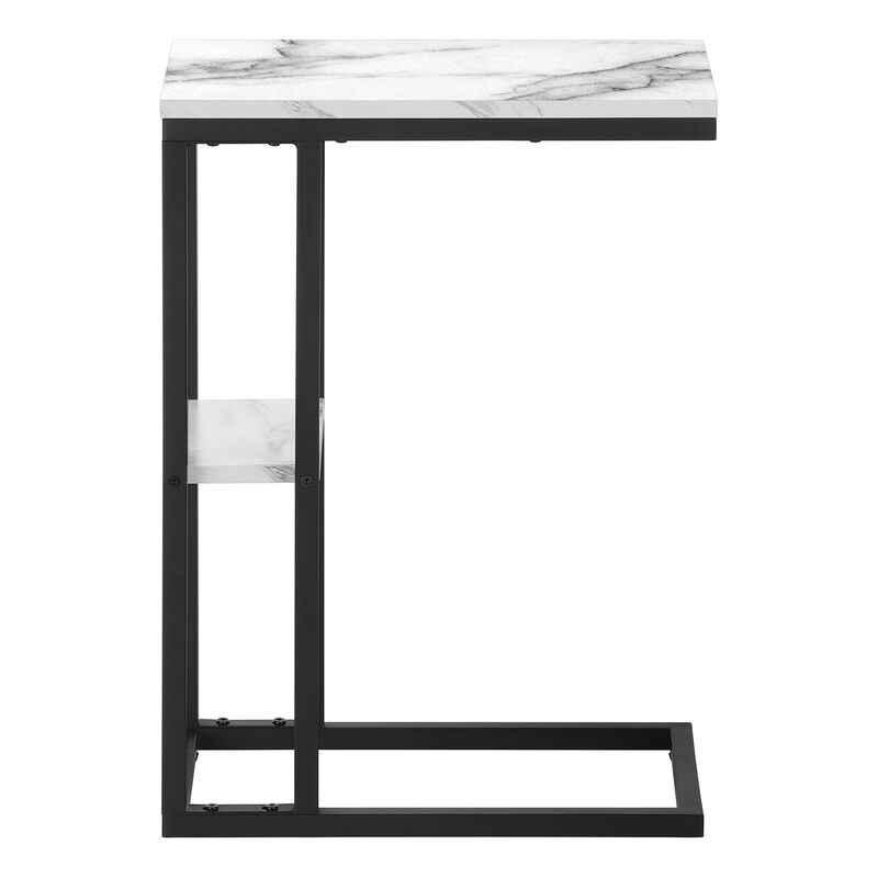 Monarch Specialties I 3675 Accent Table, C-shaped, End, Side, Snack, Living Room, Bedroom, Metal, Laminate, White Marble Look, Black, Contemporary, Modern