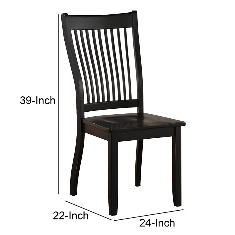 Transitional Style Wooden Side Chair with Slatted Backrest, Set of 2, Black-Benzara