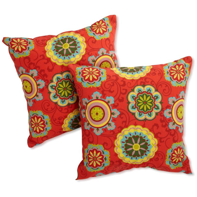 Blazing Needles All-Weather UV-Resistant Outdoor Zippered Pillows Set, Set of 2, 18", Farrington Terrace Grenadine image number 0
