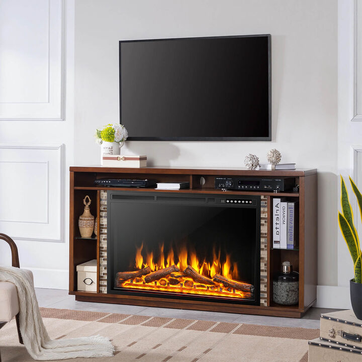 Electric Fireplace Recessed with Adjustable Flames