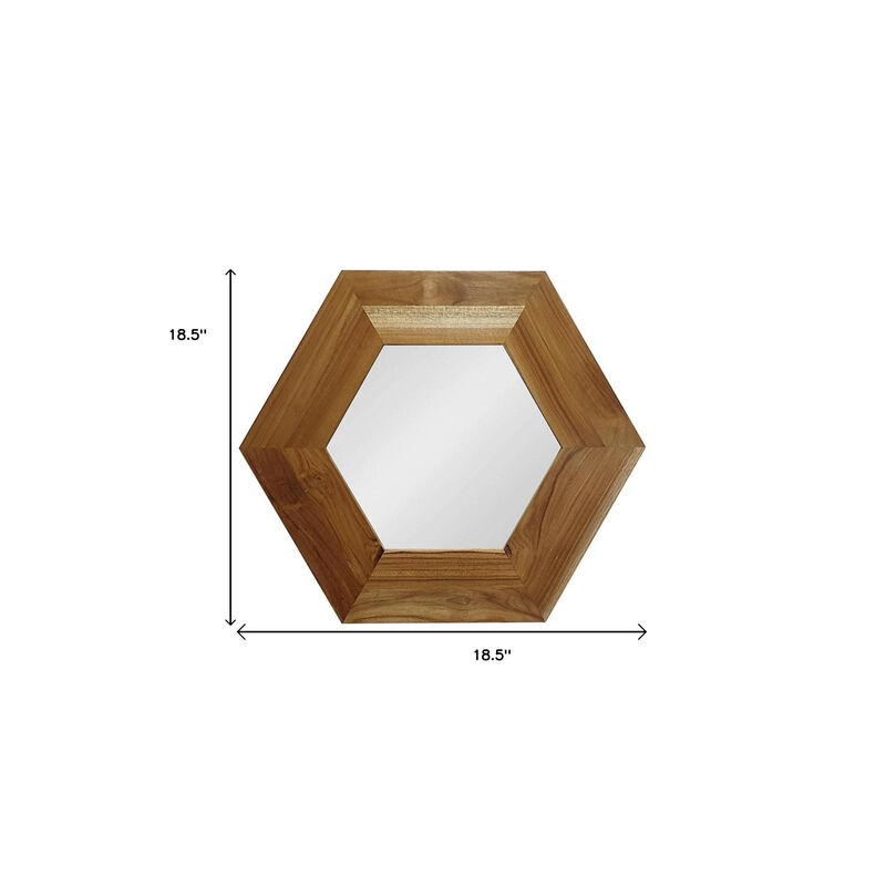 HomeRoots 19" Natural Hexagon Solid Wood Framed Accent Mirror image number 4