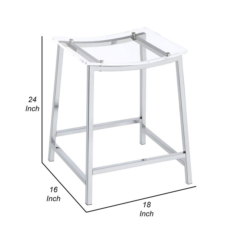 Ani 24 Inch Counter Height Stool Set of 2, Acrylic Clear, Chrome Metal