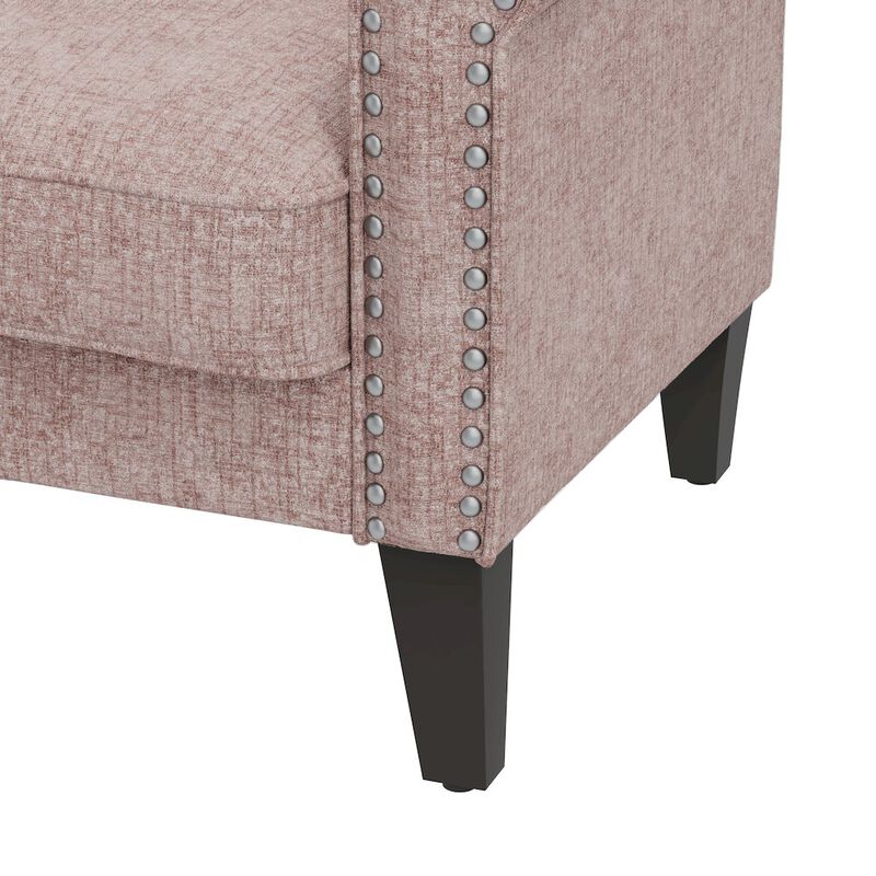 HL Home Furnishings Jean Rolled Armchairs with Nailheads in Pink Chenille