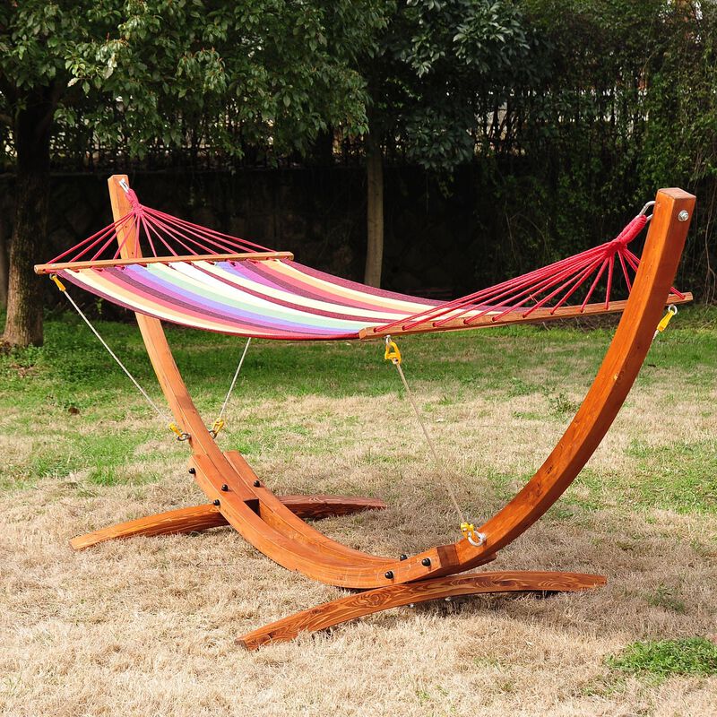 10' Wood Outdoor Hammock with Stand Rainbow Bed, Heavy Duty Roman Arc Hammock for Single Person for Patio, Backyard, Porch, Multi Color image number 3