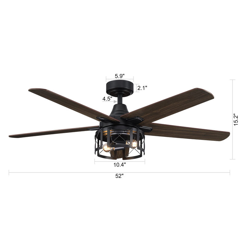 52 in. Matte Black Reversible Blades Ceiling Fan with Light and Remote