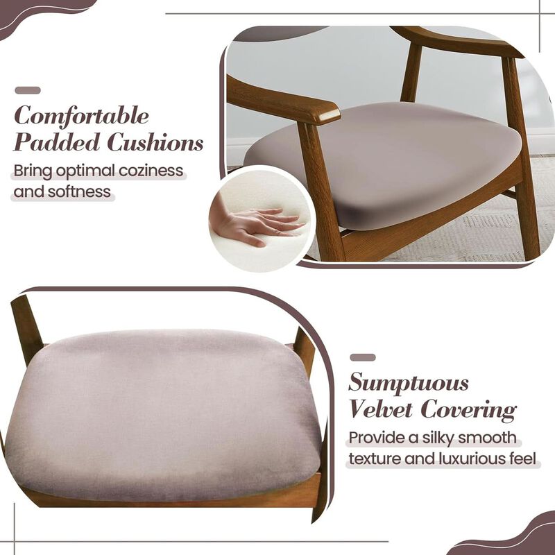 ShipItFurniture Wooden Velvet Upholstered Dining Chair - Rubberwood Frame, Mid-Century Modern image number 6