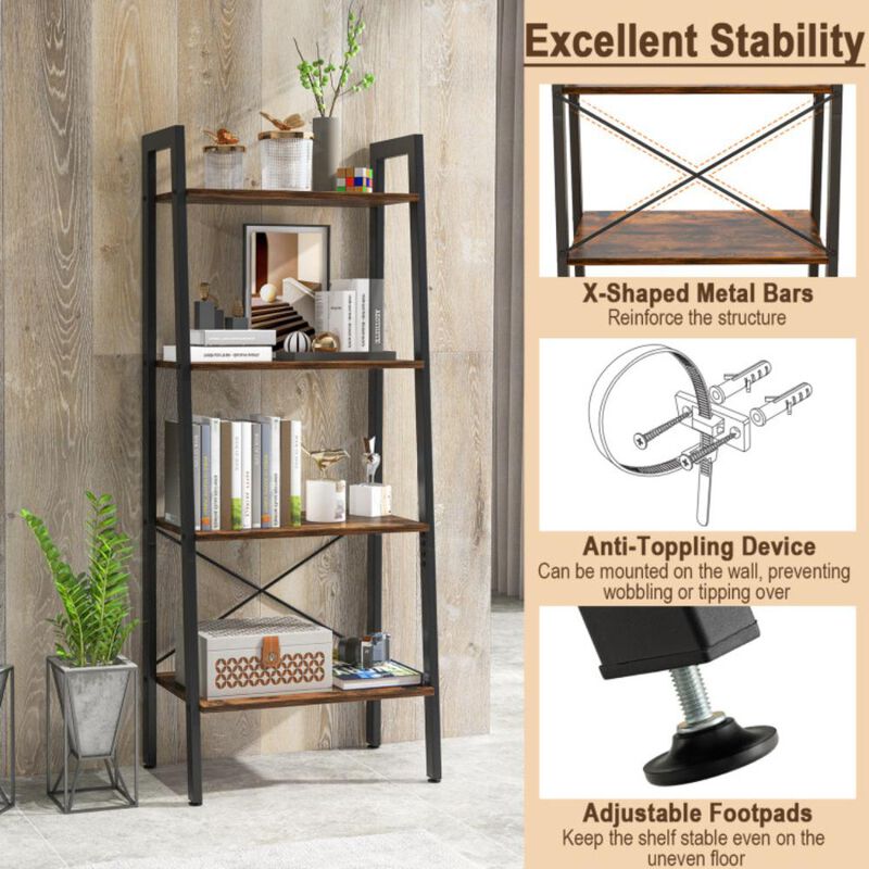 Hivvago 4-Tier Bookshelf with Metal Frame and Adjustable Foot Pads