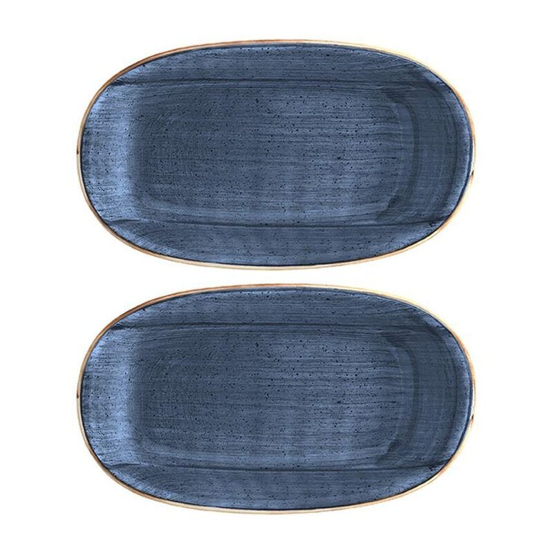 Dusk 6" x 3.5" x h:0.75" Oval Blue Vitrified Platter (Set of 2) image number 0
