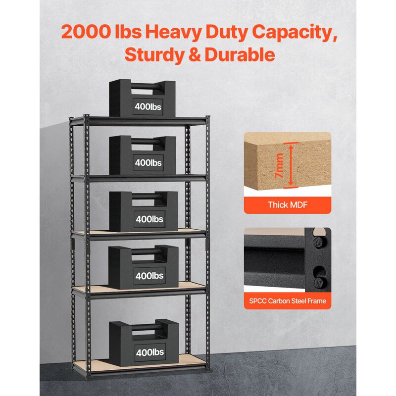 5 Tier Heavy Duty Storage Shelves 2000 Lbs 16 Inch Adjustable Metal Rack image number 6