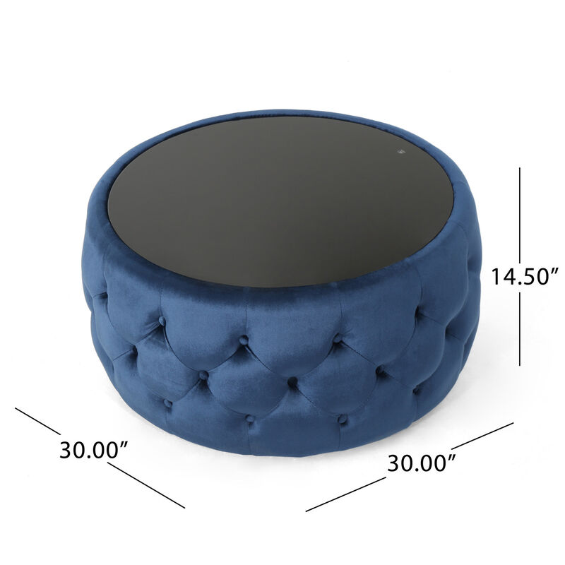 Streamdale Modern Glam Velvet Ottoman with Button-Tufted Stitch and Glass Top image number 5