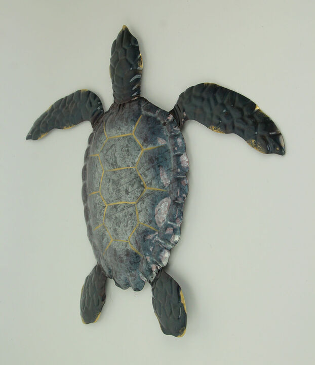 Blue Galvanized Metal Art Sea Turtle Wall Sculpture 19 inch