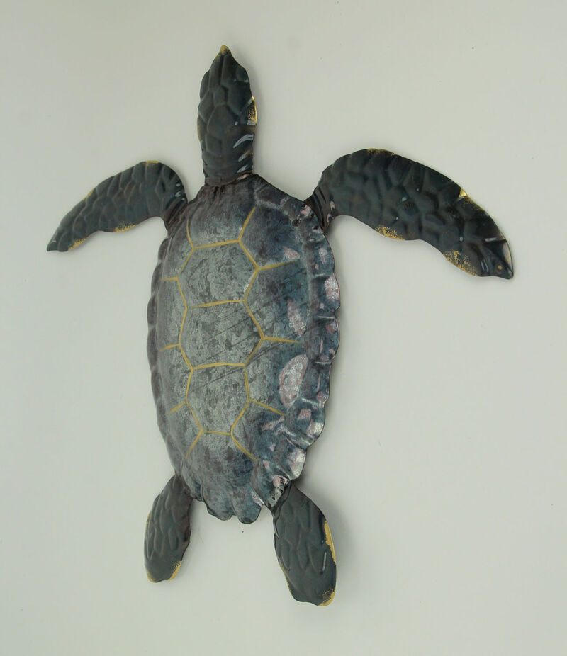 Blue Galvanized Metal Art Sea Turtle Wall Sculpture 19 inch image number 1