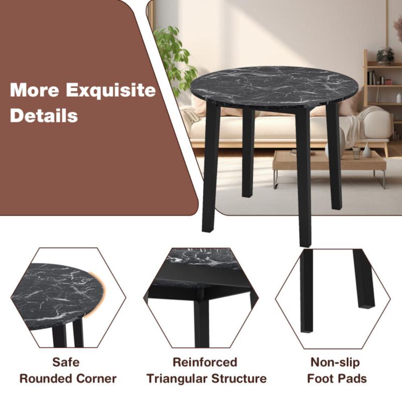 Hivvago 35 Inch Round Dining Table with Rubber Wood Legs and Marble-textured Veneer Tabletop