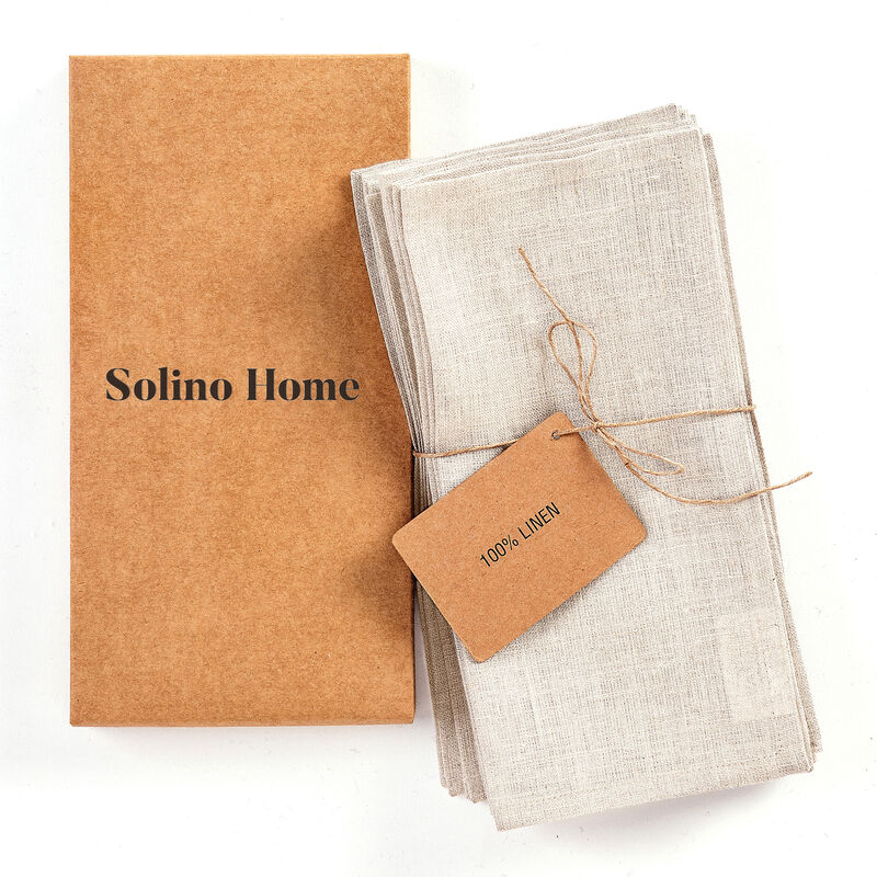Solino Home 100% Pure Linen Cocktail Napkins 6 x 6 Inch Set of 12 - Fete